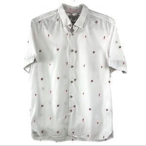 Ted Baker White Embroidered Button Up Short Sleeve Shirt XL